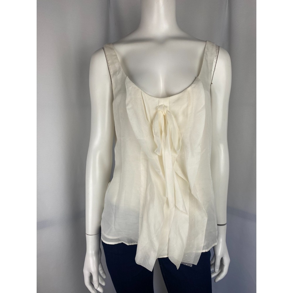 Ann Taylor Loft White Sleeveless Ruffle Swing Blouse Size Small